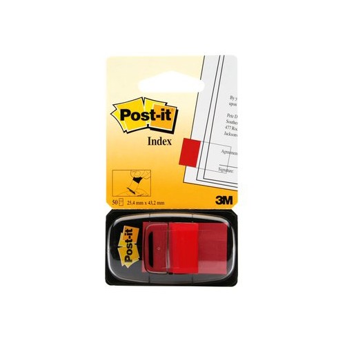 Marcapáginas 3m post-it index, 25,4x43,2 mm. rojo, dispensador de 50 uds.