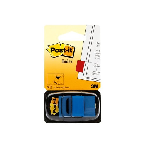 Marcapáginas 3m post-it index, 25,4x43,2 mm. azul, dispensador de 50 uds.