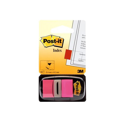 Marcapáginas 3m post-it index, 25,4x43,2 mm. rosa brillante, dispensador de 50 uds.