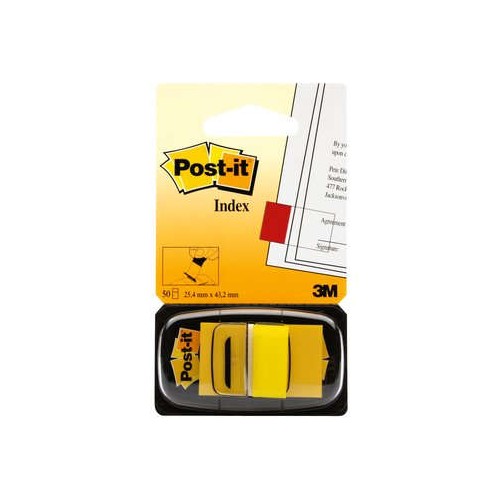 Marcapáginas 3m post-it index, 25,4x43,2 mm. amarillo, dispensador de 50 uds.