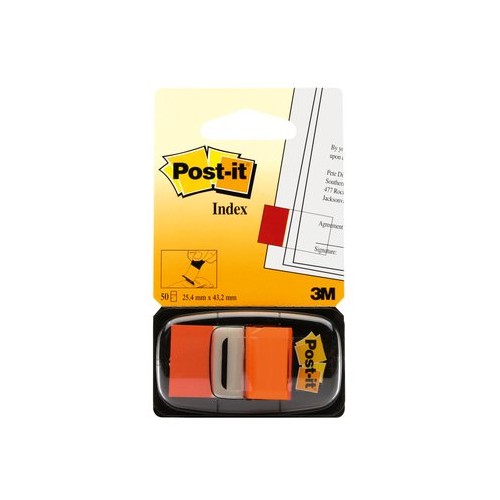Marcapáginas 3m post-it index, 25,4x43,2 mm. naranja, dispensador de 50 uds.