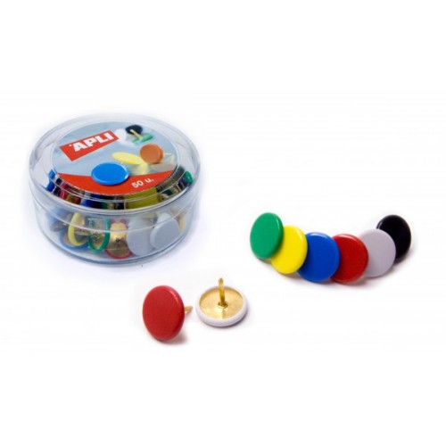 Chincheta plastificada apli, Ø 10 mm. colores surtidos, caja de 50 uds.
