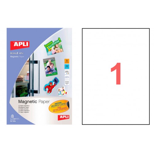 Papel magnético inkjet apli, din a4, blíster de 8 hojas